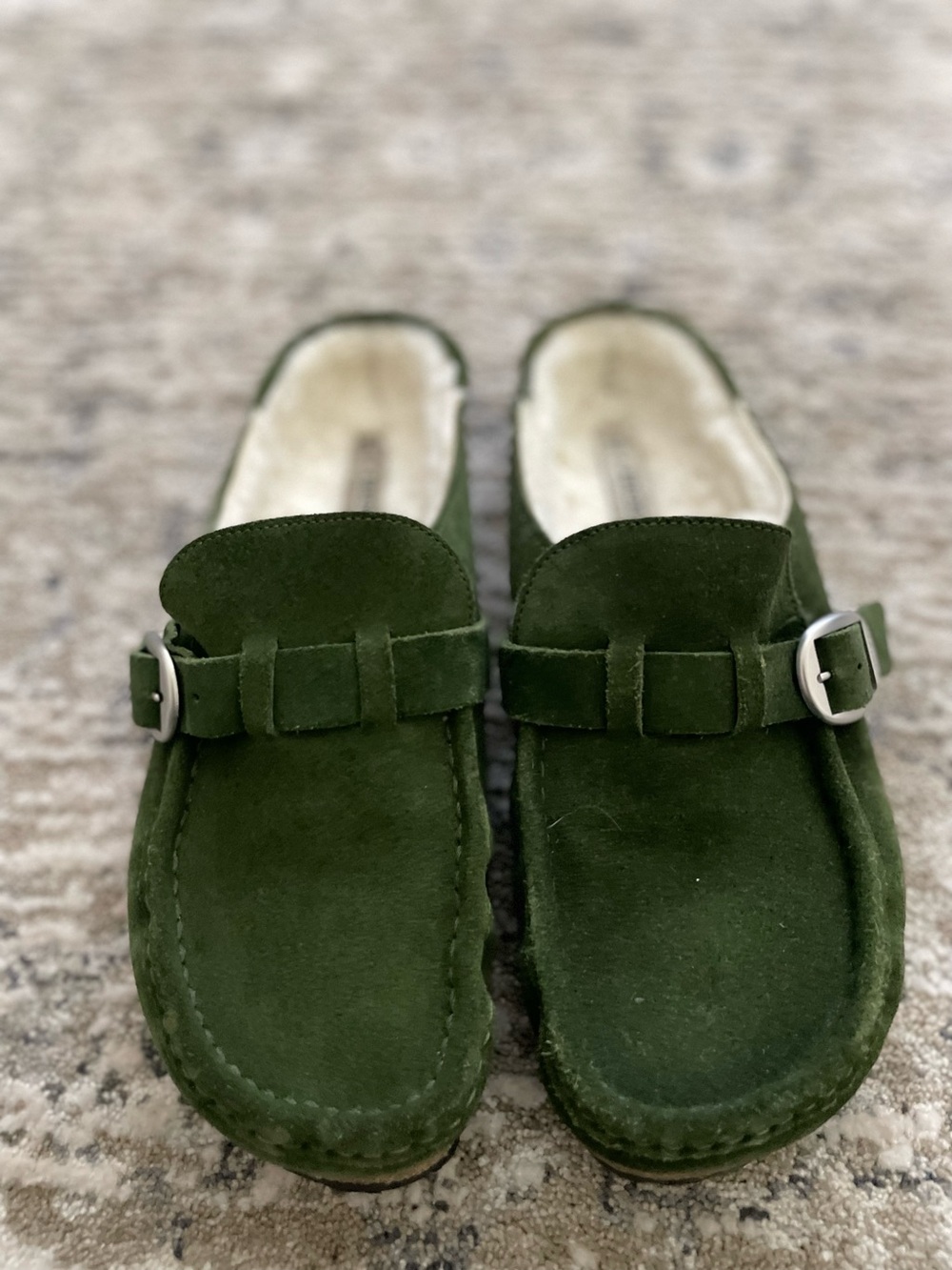 Birkenstock Buckley Shearling Mule Green Suede 40 Size 9 Womens